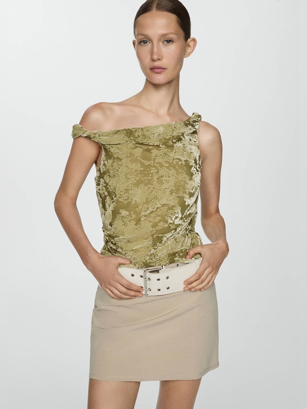 Mango DRAPED TOP WITH VELVET DETAIL - Picture 6 of 14